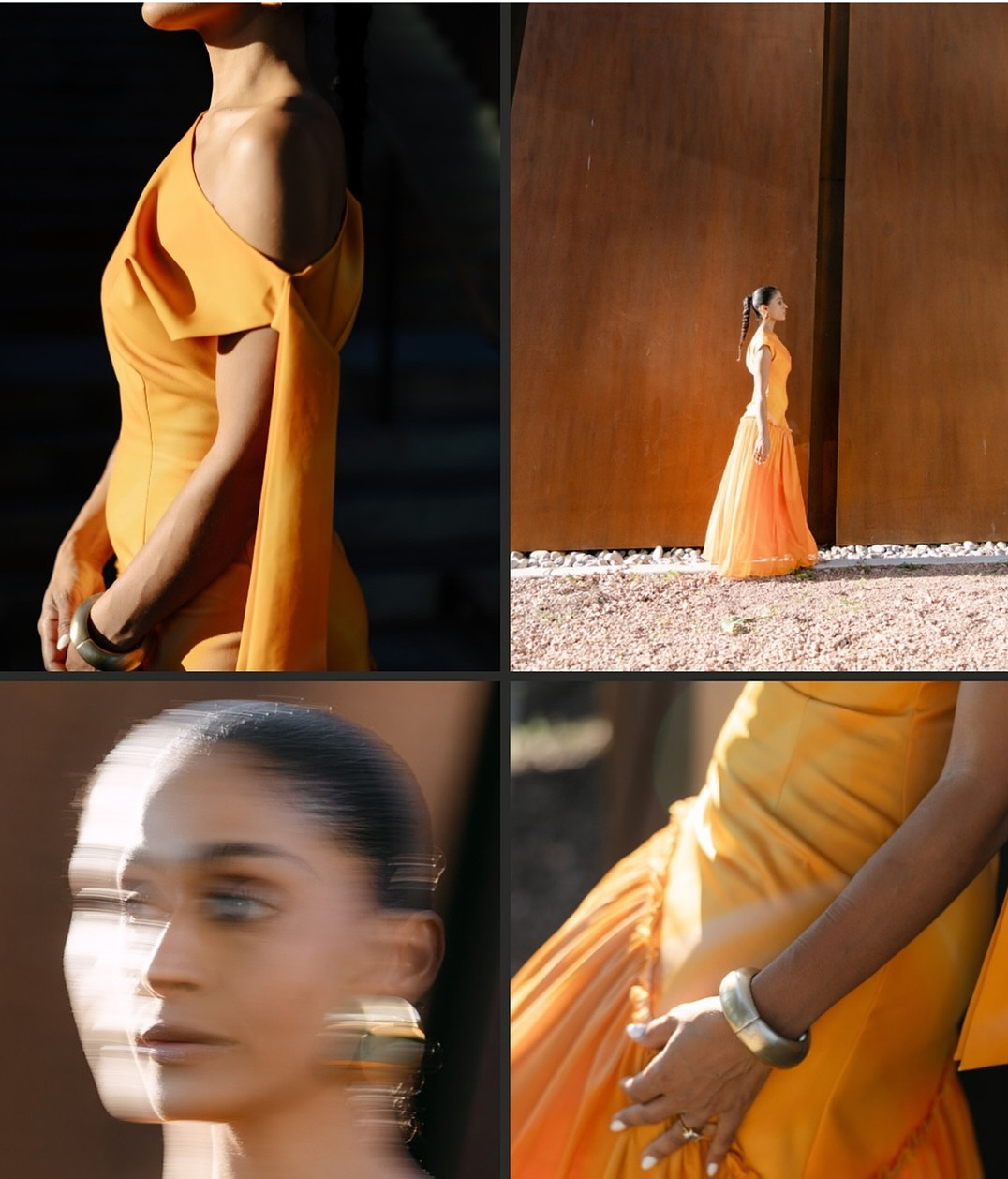Details of an orange Canadian designer look